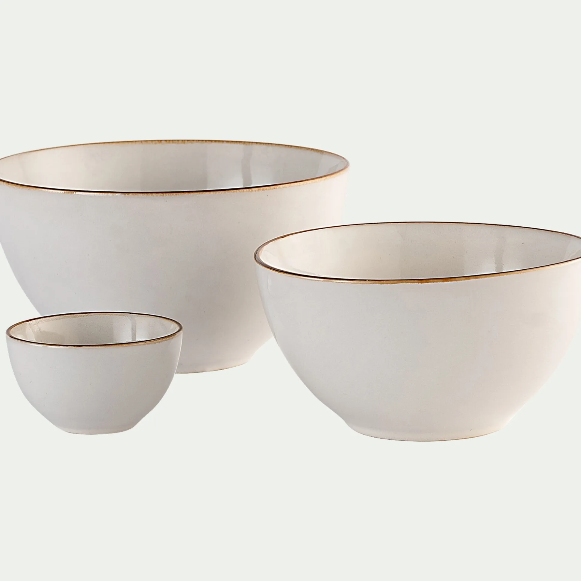 Coupelle en grès avec liseré marron D9cm - blanc