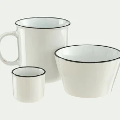 Coupelle en grès avec liseré noir D13cm - blanc