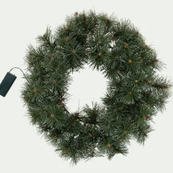 Couronne de Noël végétale lumineuse - vert D45cm