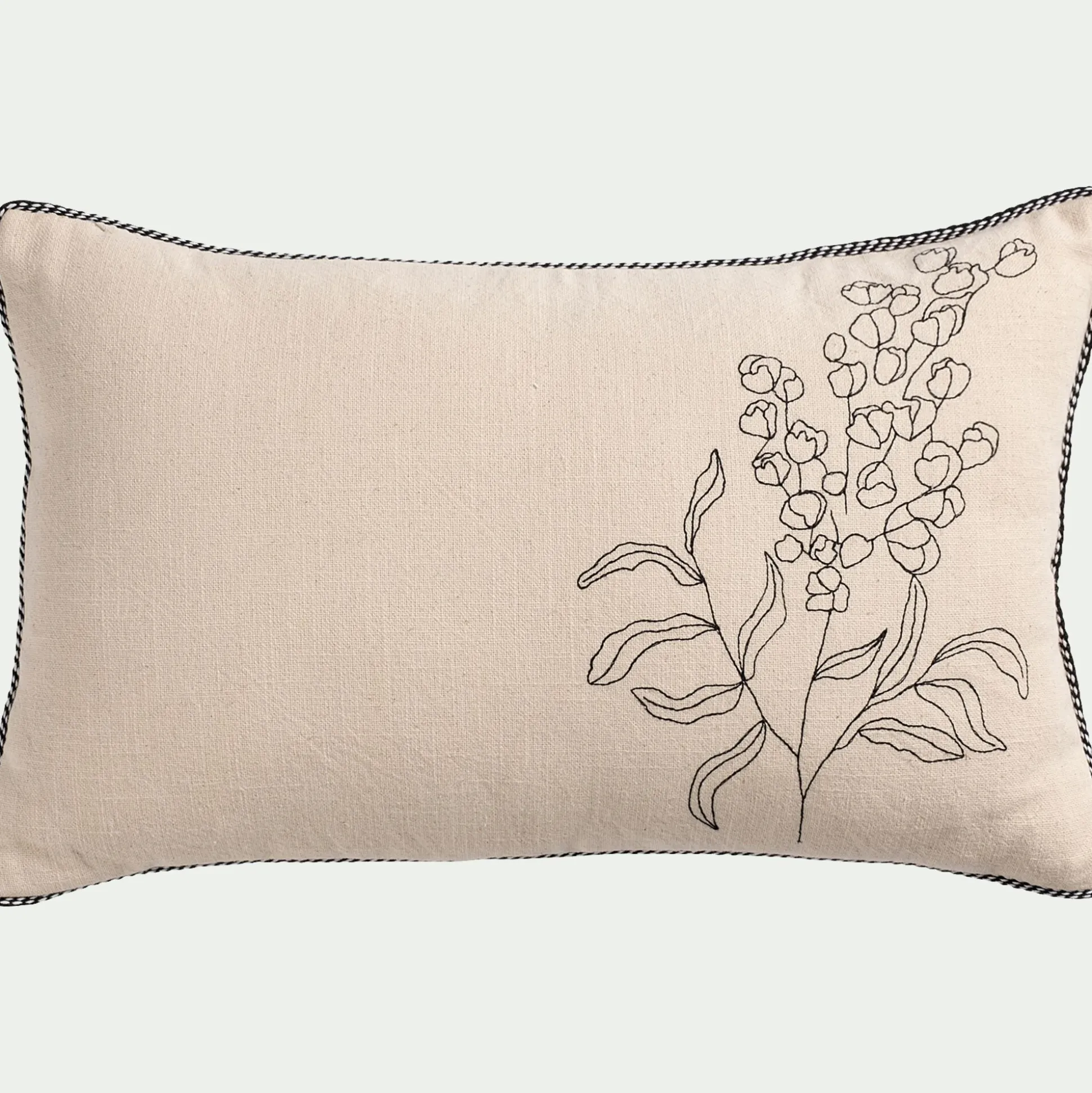 Coussin brodé en coton 30x50cm - naturel