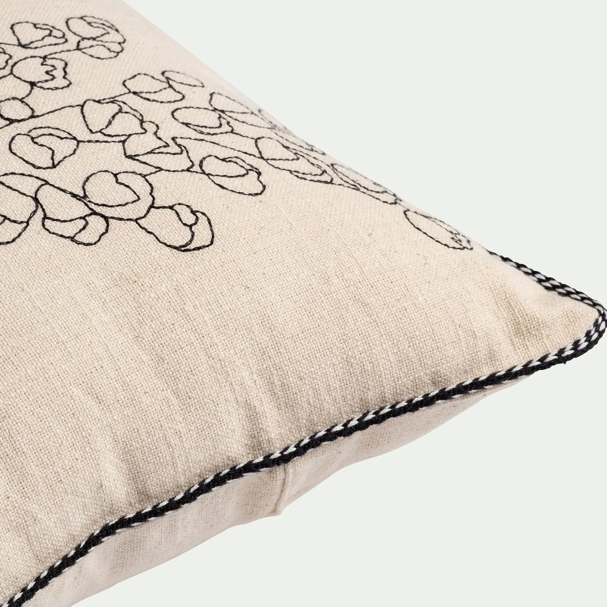 Coussin brodé en coton 30x50cm - naturel