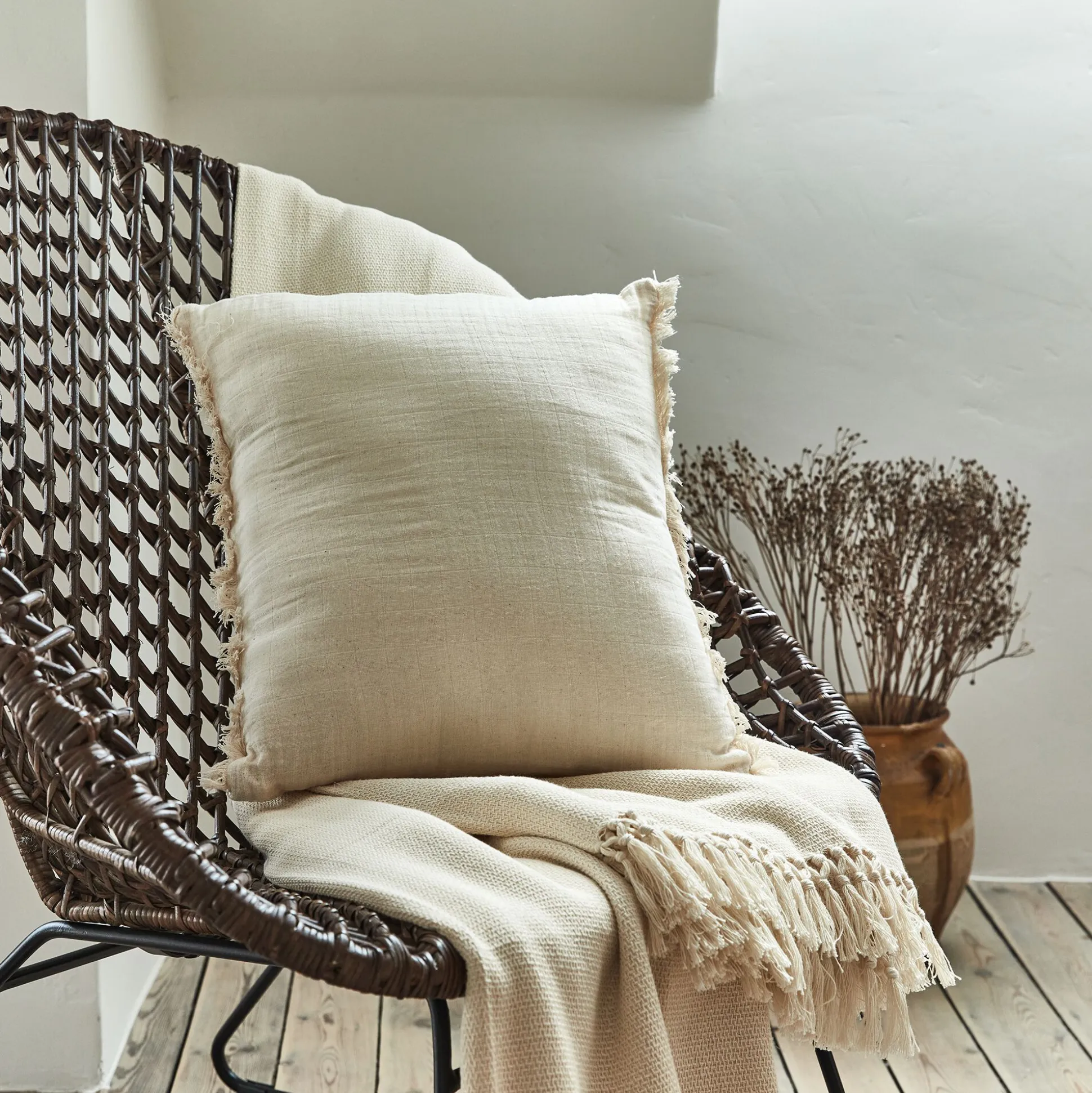 Coussin effet froissé en coton 45x45cm - beige