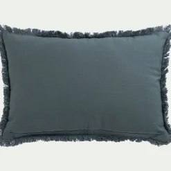 Coussin en coton motif feuille en tissage jacquard finition franges 40x60cm - vert eucalyptus