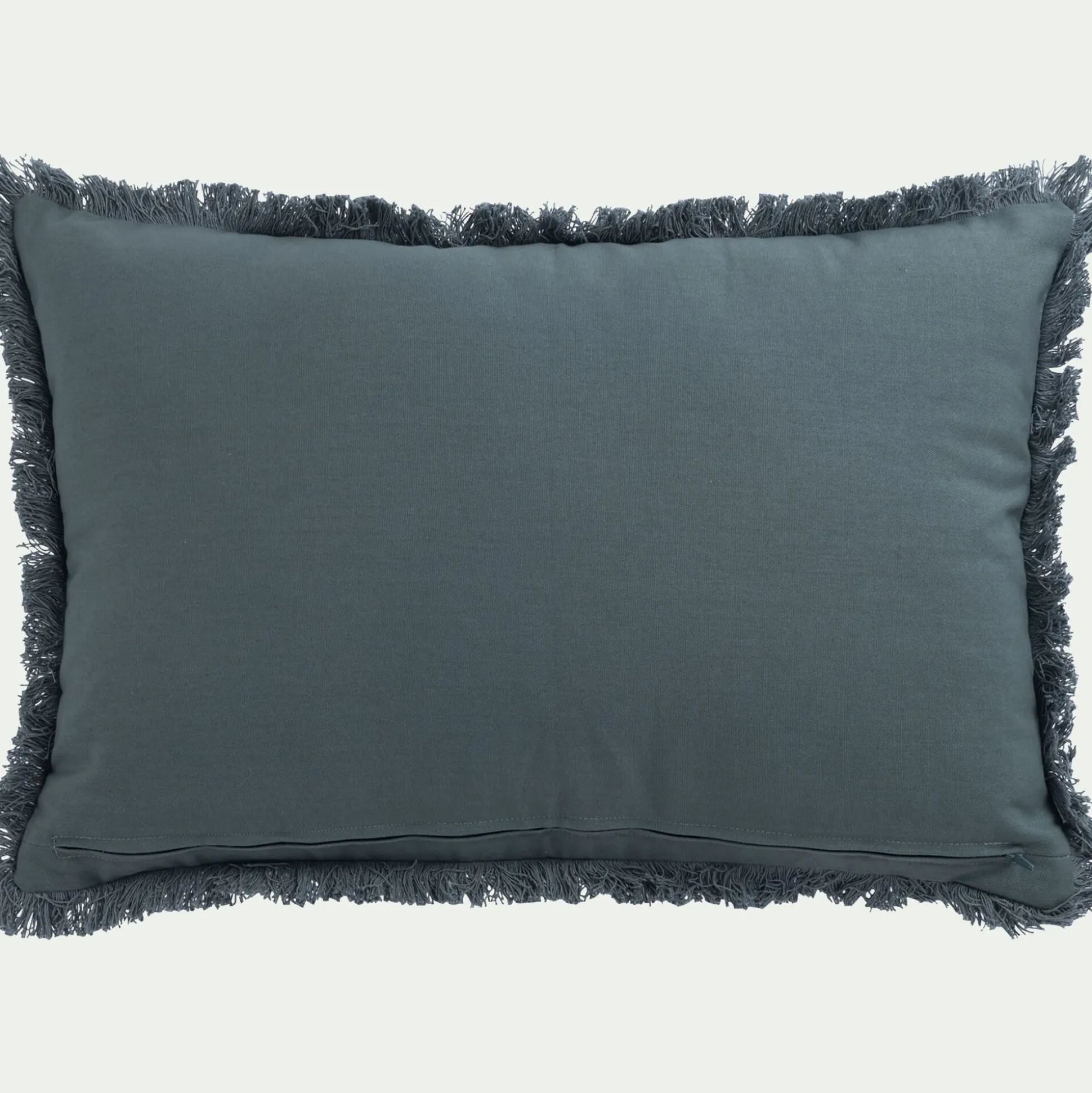 Coussin en coton motif feuille en tissage jacquard finition franges 40x60cm - vert eucalyptus