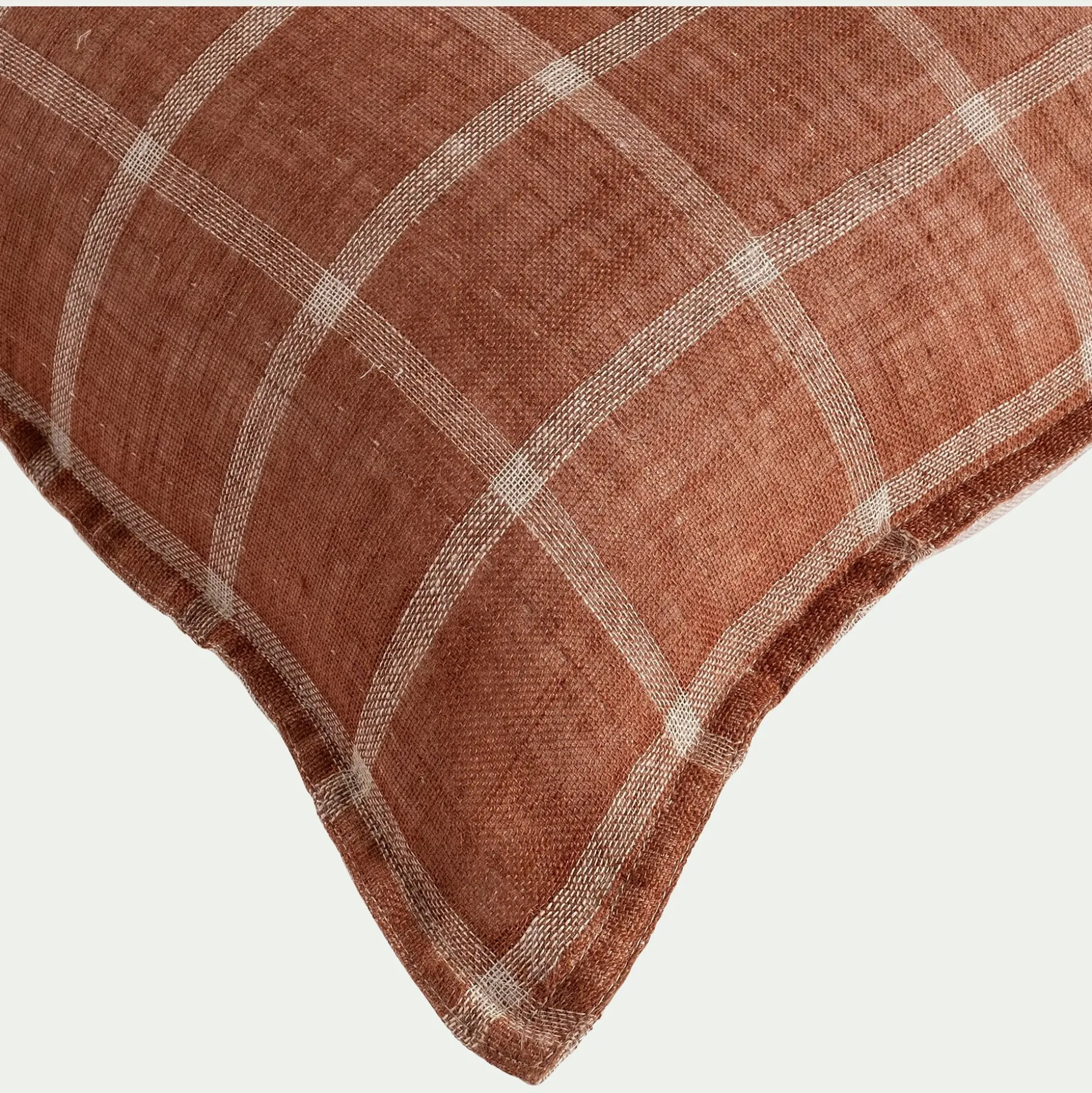 Coussin en lin lavé à carreaux 40x60cm - brun écorce