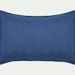 Coussin en lin lavé finition surpiqure 40x60cm - bleu