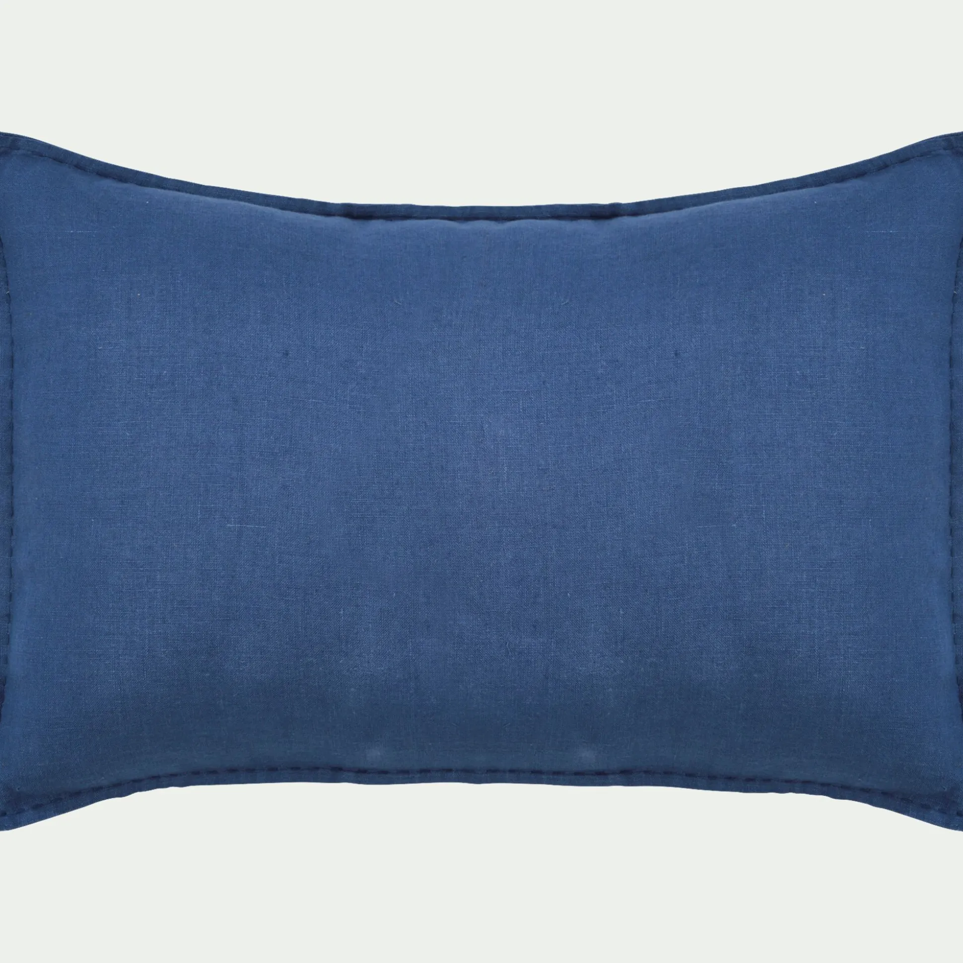 Coussin en lin lavé finition surpiqure 40x60cm - bleu