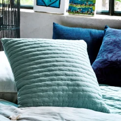 Coussin en tissu surpiqué 45x45cm - bleu calaluna