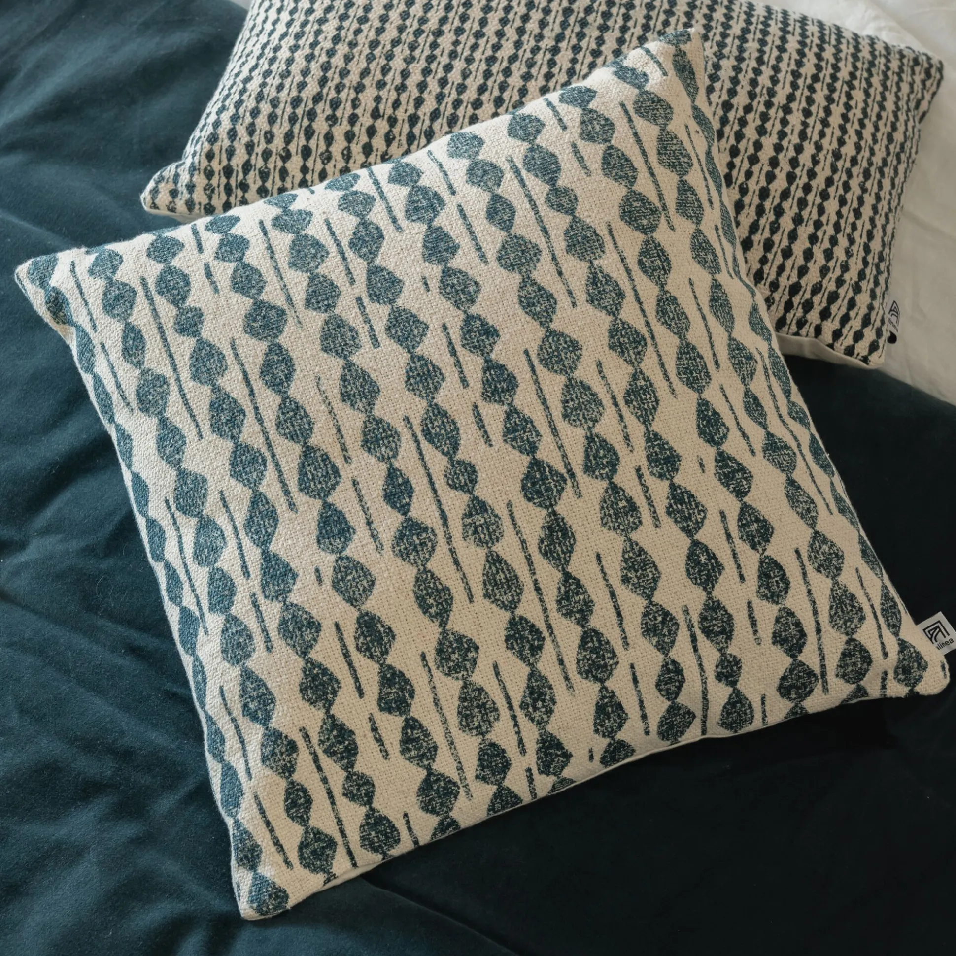 Coussin ethnique en coton 45x45cm - bleu figuerolles