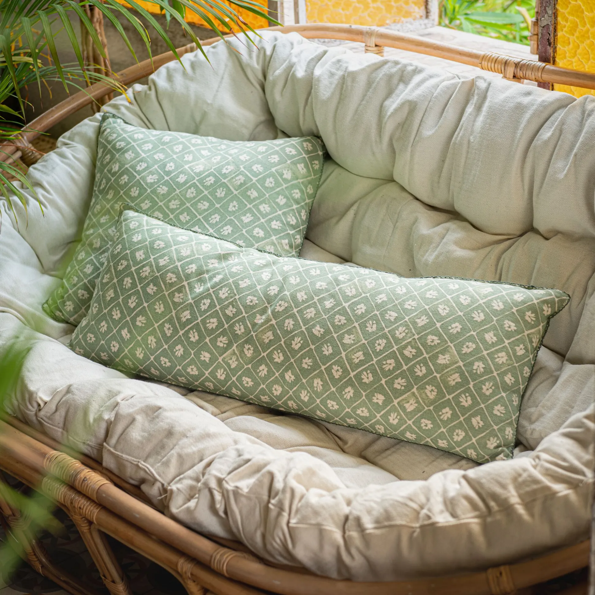 Coussin finition croquet en coton 30x80cm - vert