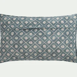 Coussin finition croquet en coton 30x50cm - bleu