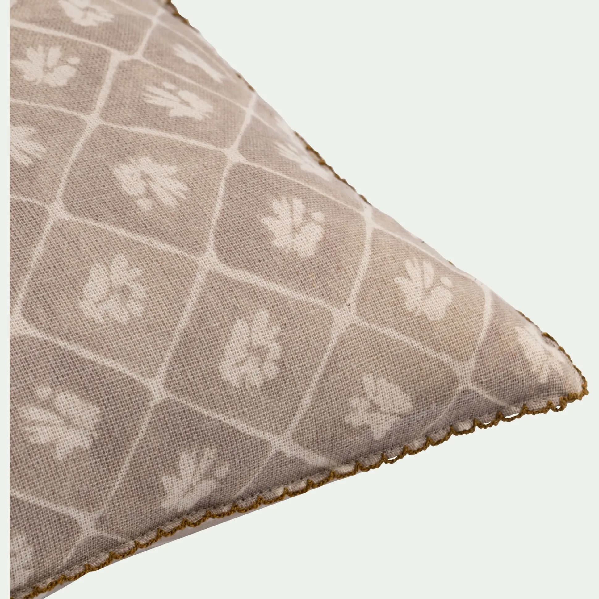 Coussin finition croquet en coton 30x50cm - beige ficelle