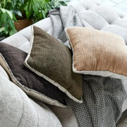 Coussin finition passepoil en coton 45x45cm - gris