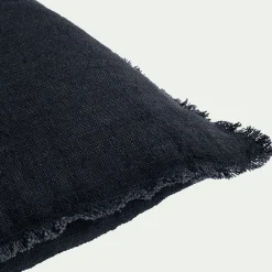 Coussin frangé en lin 50x70cm - bleu