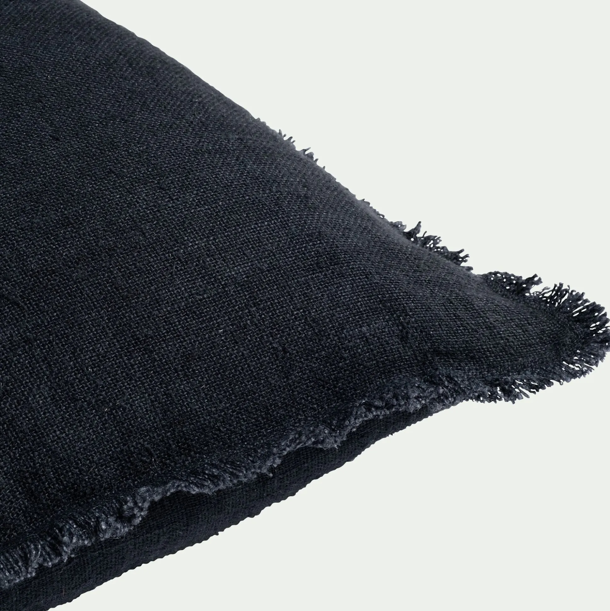 Coussin frangé en lin 50x70cm - bleu