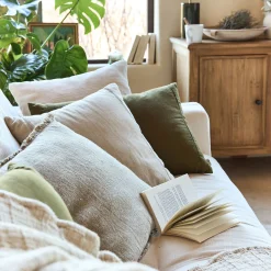 Coussin frangé en lin 45x45cm - naturel