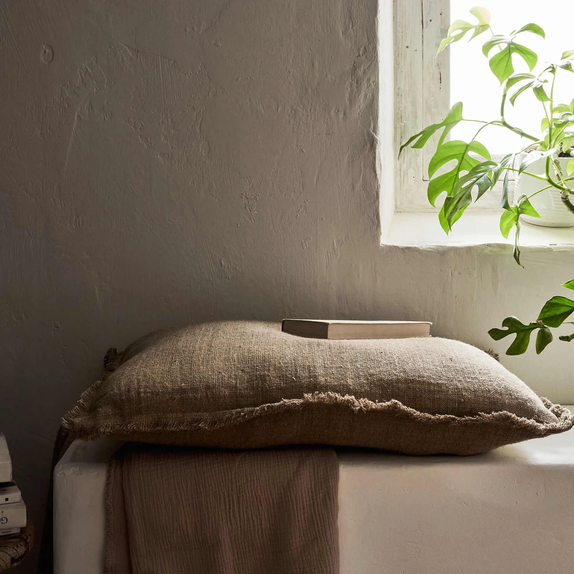 Coussin frangé en lin 50x70cm - naturel