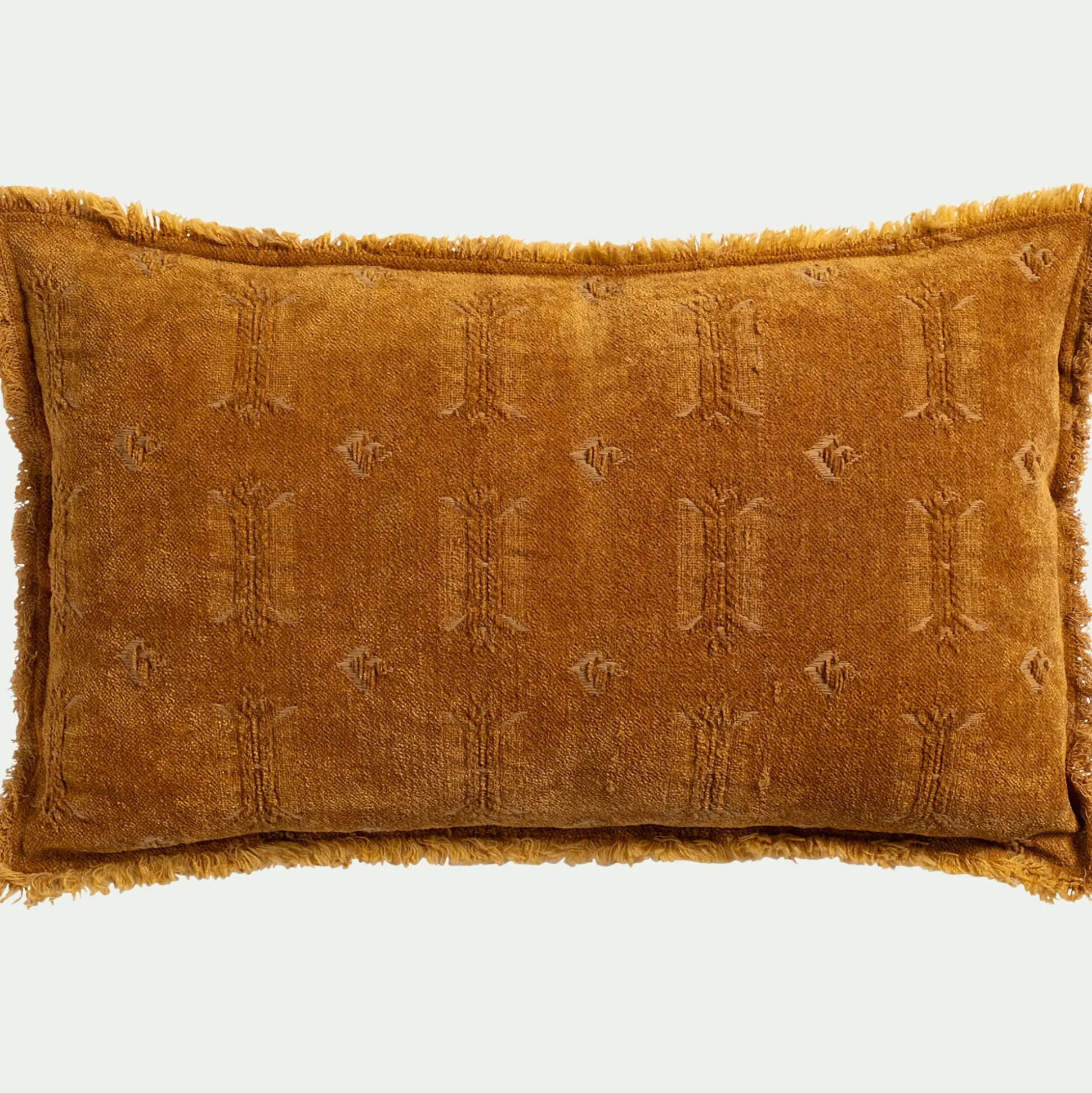 Coussin frangé en velours 30x50cm - brun alep