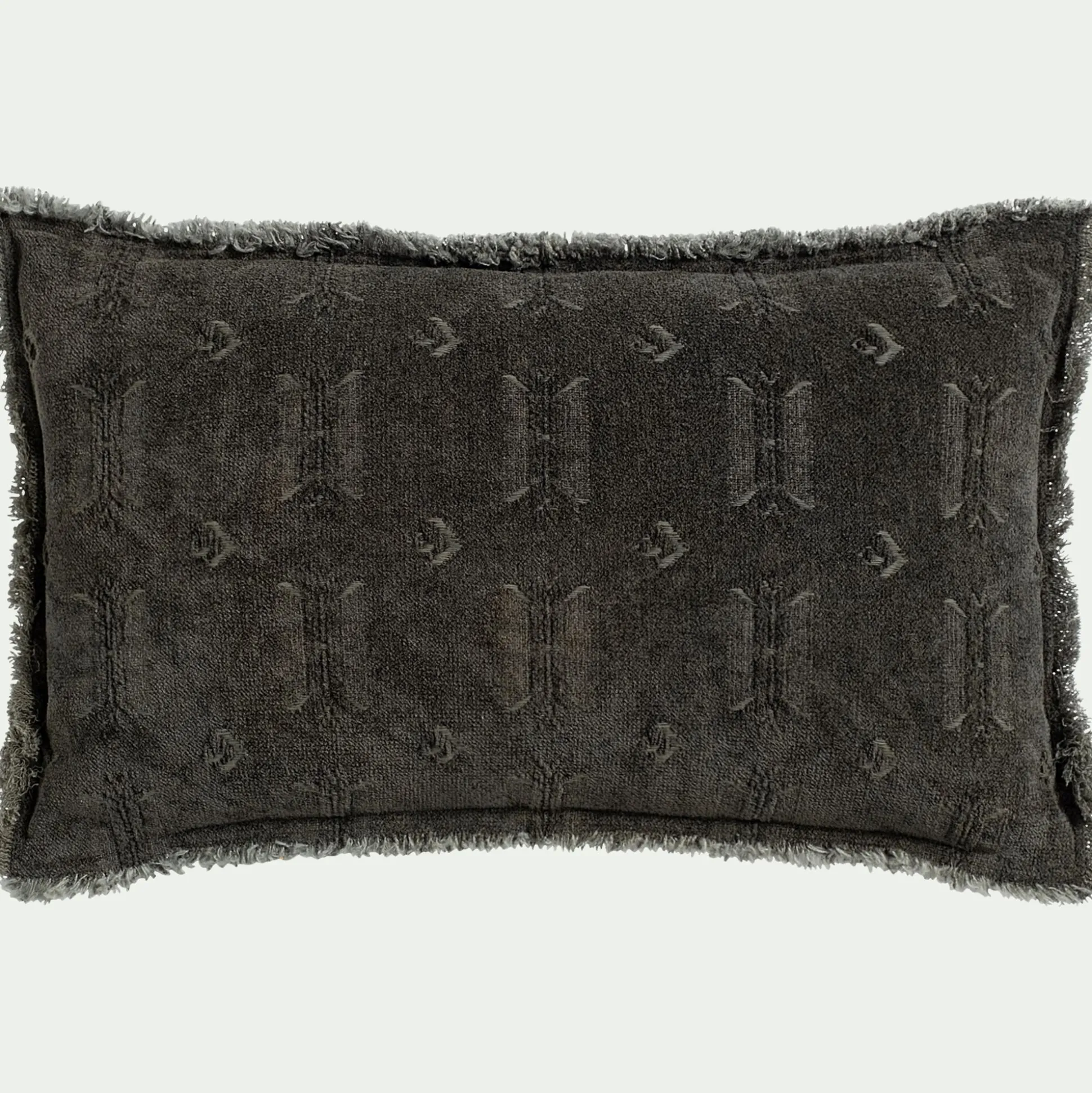 Coussin frangé en velours 30x50cm - vert cèdre