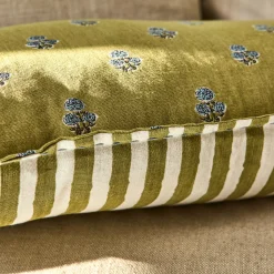 Coussin motif dépareillé en lin et coton 30x50cm - vert