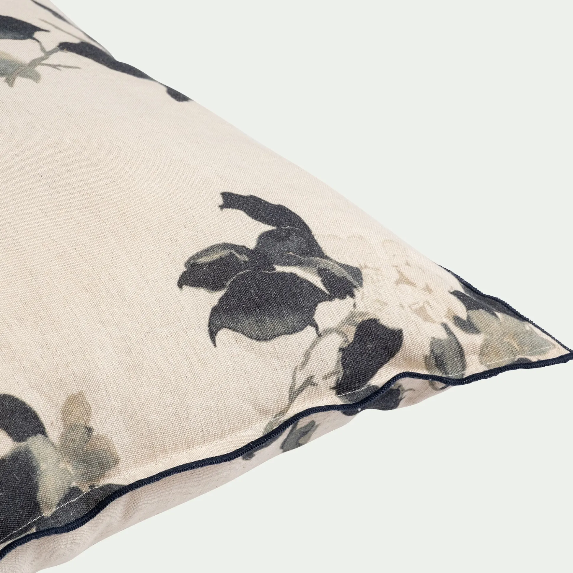 Coussin motif floral en lin et coton 45x45cm - blanc