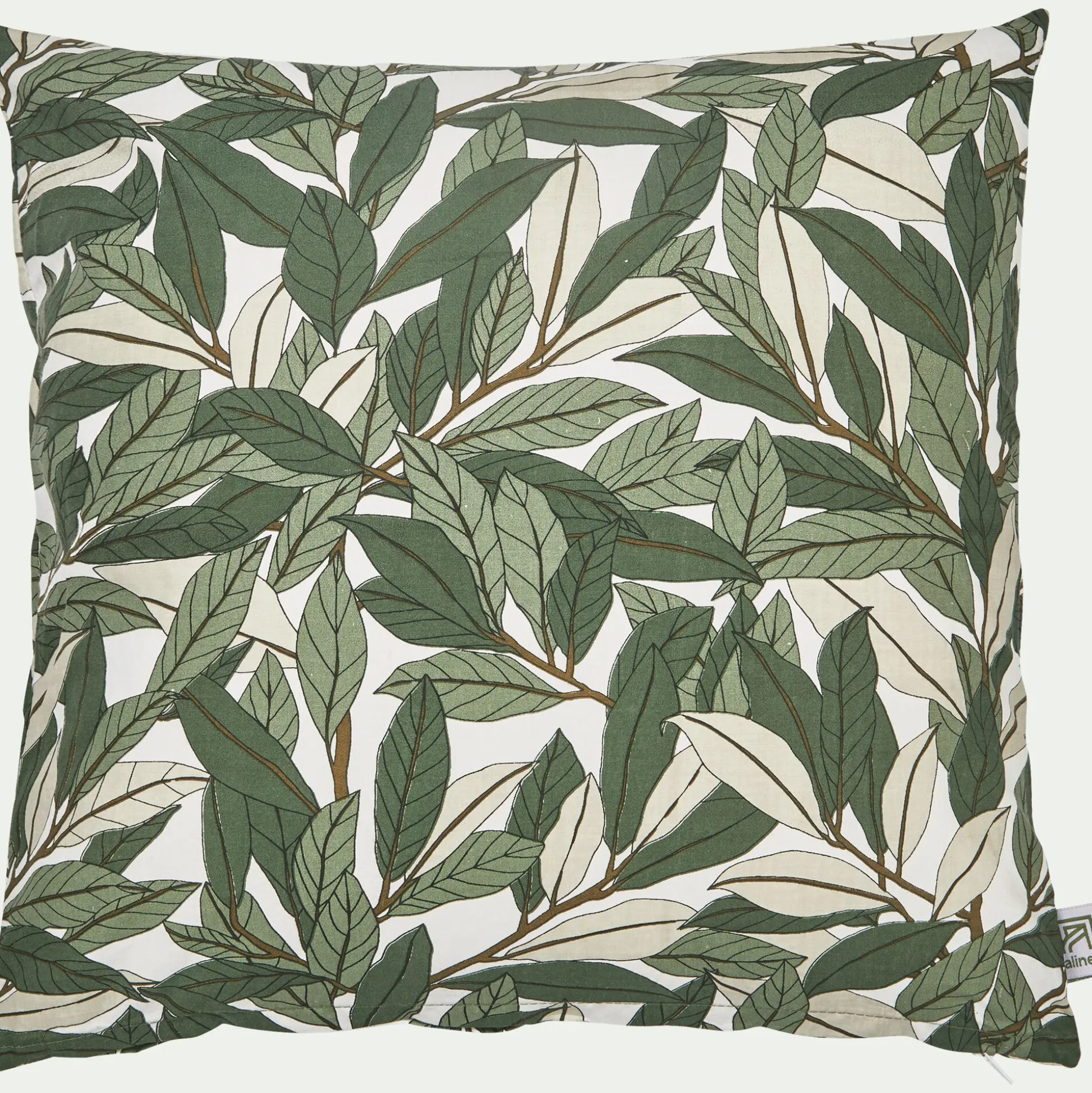 Coussin motif Laurier en coton - vert 40x40cm