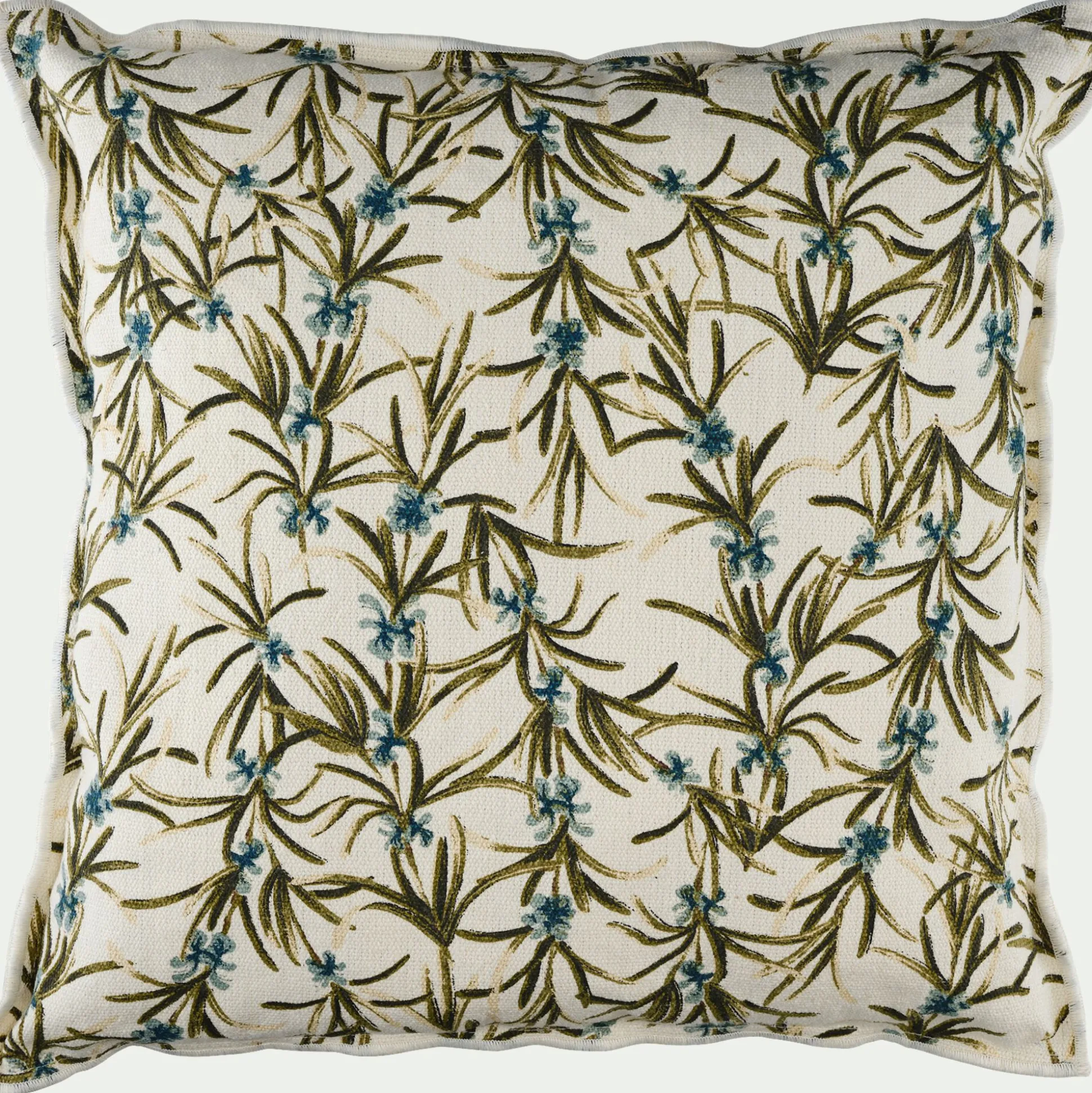 Coussin motif romarin en coton 45x45cm - blanc