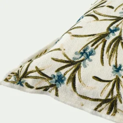 Coussin motif romarin en coton 45x45cm - blanc