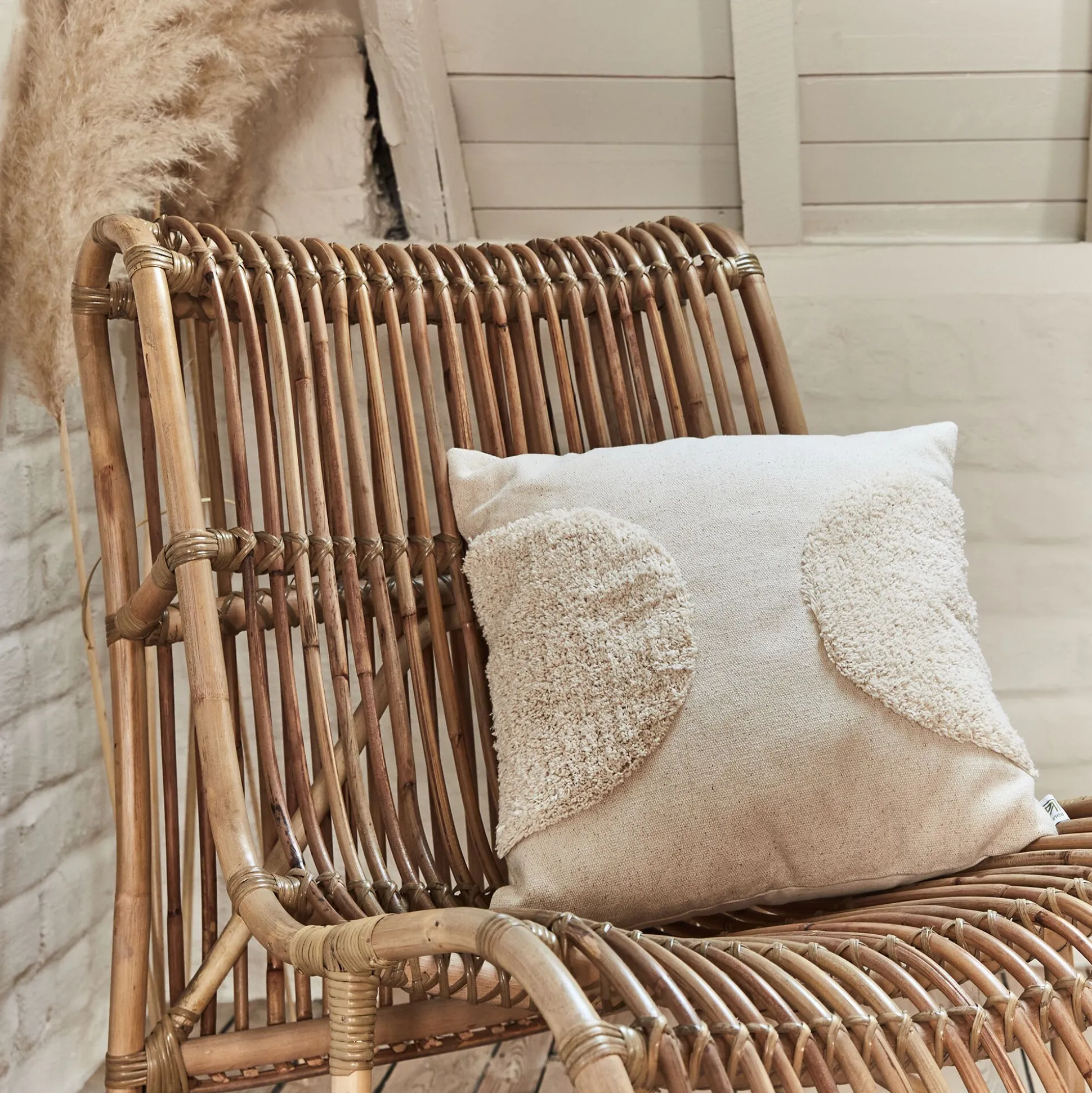 Coussin motifs laineux en coton 45x45cm - naturel