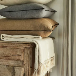 Coussin points bourdon en coton - gris ardoise 45x45cm