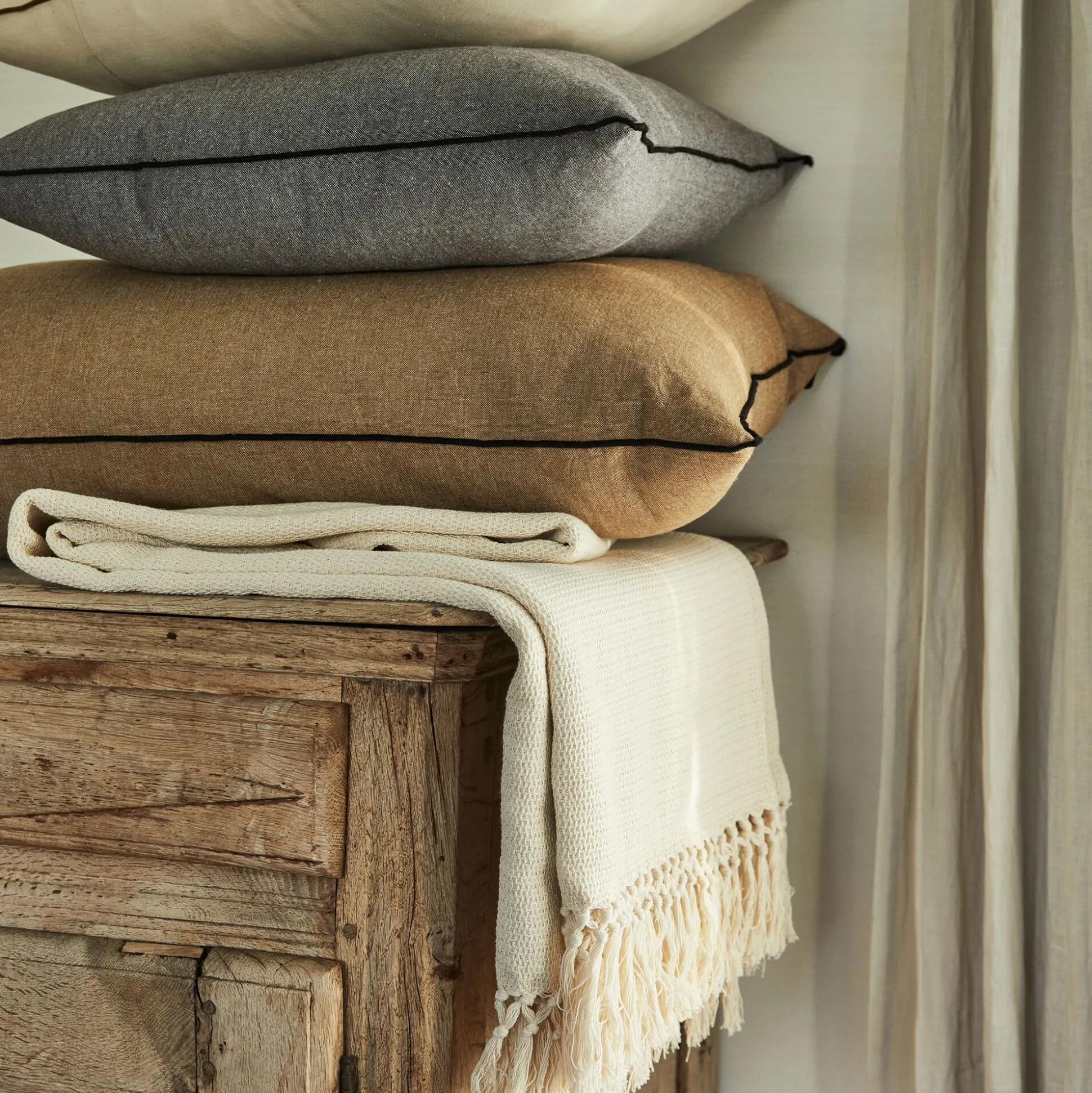 Coussin points bourdon en coton - gris ardoise 45x45cm