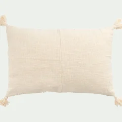 Coussin à pompons en coton 40x60cm - blanc