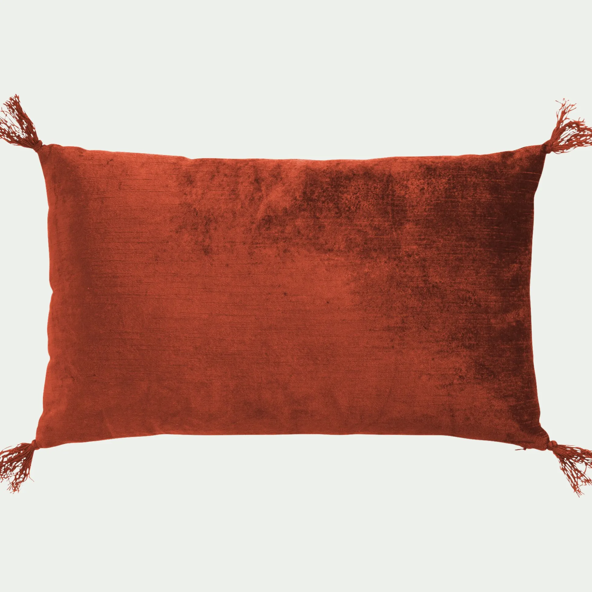 Coussin à pompons en velours 30x50cm - brun rustrel