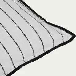 Coussin à rayures brodées en coton 45x45cm - noir et blanc