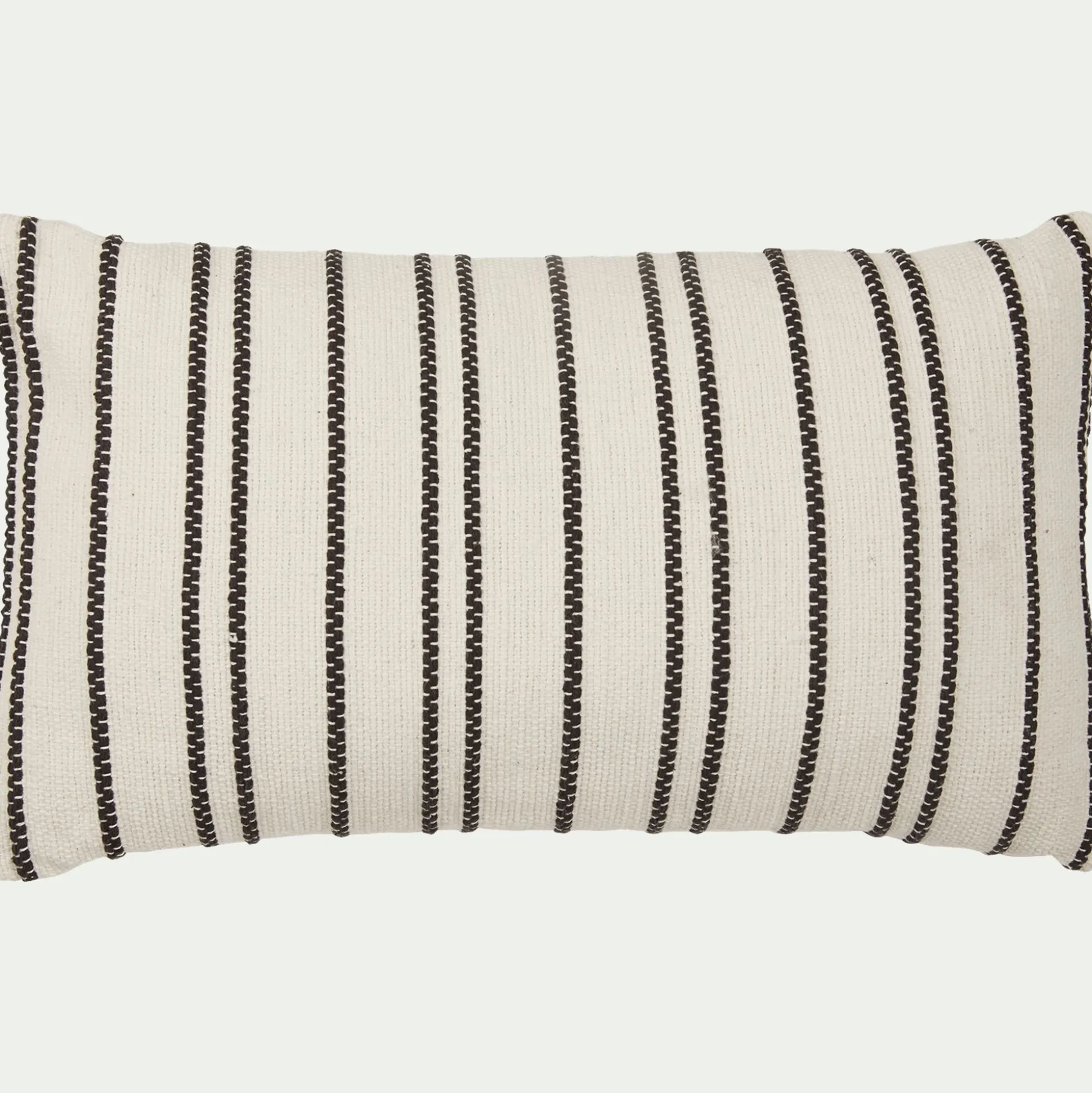 Coussin à rayures brodées en coton 30x50cm - noir et écru