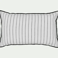Coussin à rayures brodées en coton 30x50cm - noir et blanc