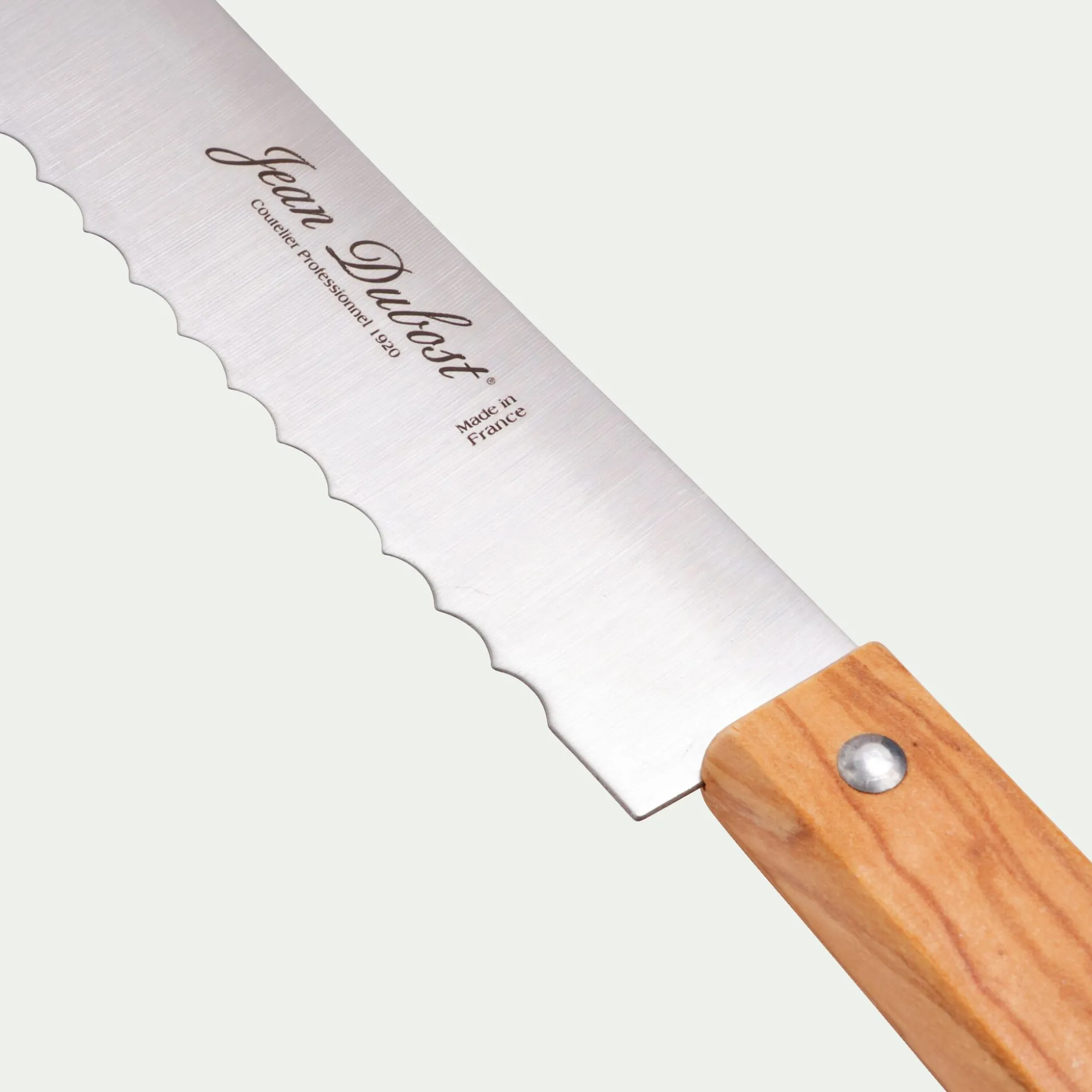 Couteau à pain en inox et bois d'olivier 19cm - naturel