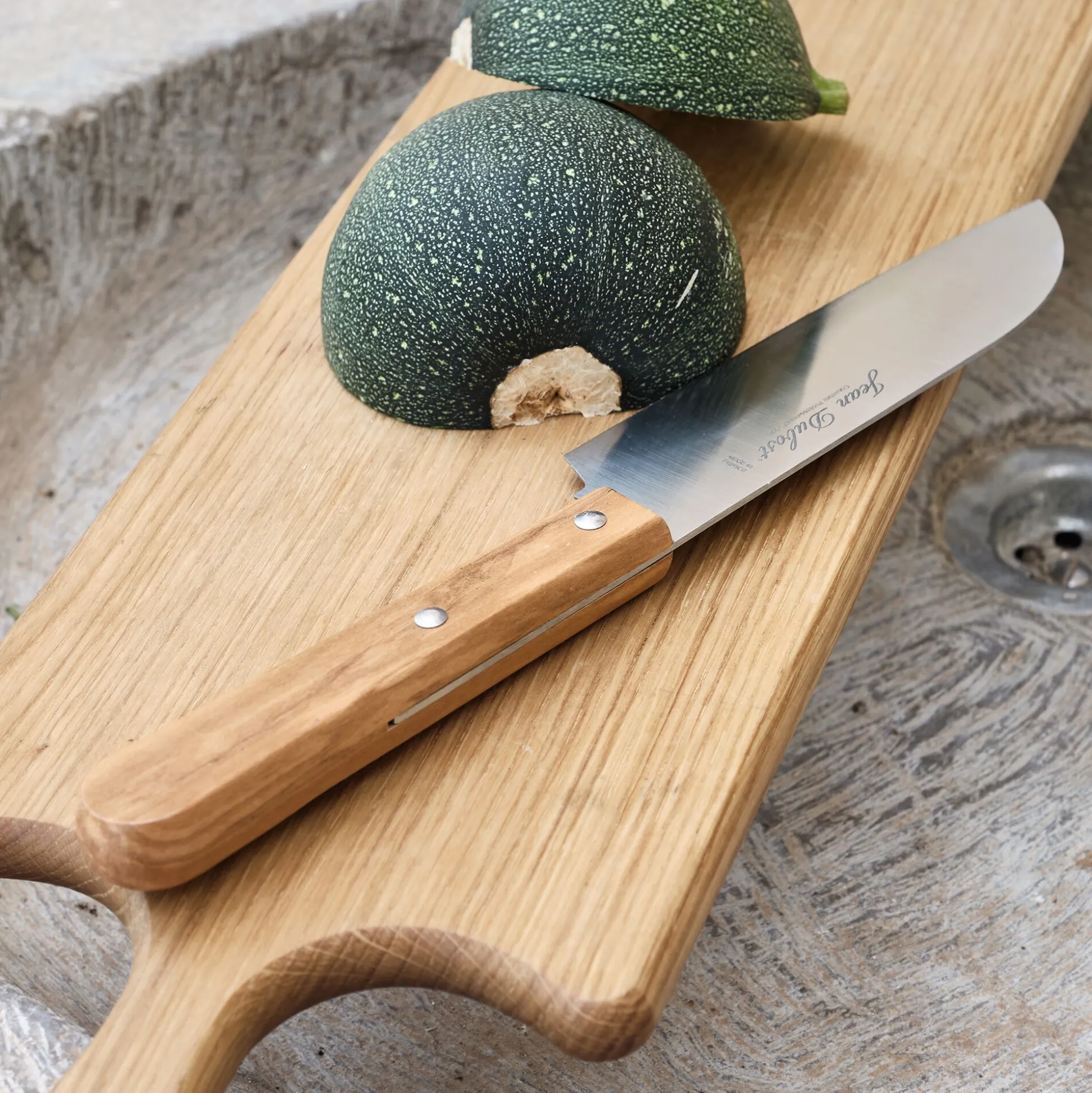 Couteau santoku en inox et bois d'olivier 28cm - naturel