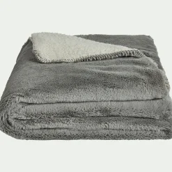 Couvre lit imitation fourrure 180x220cm - gris restanque