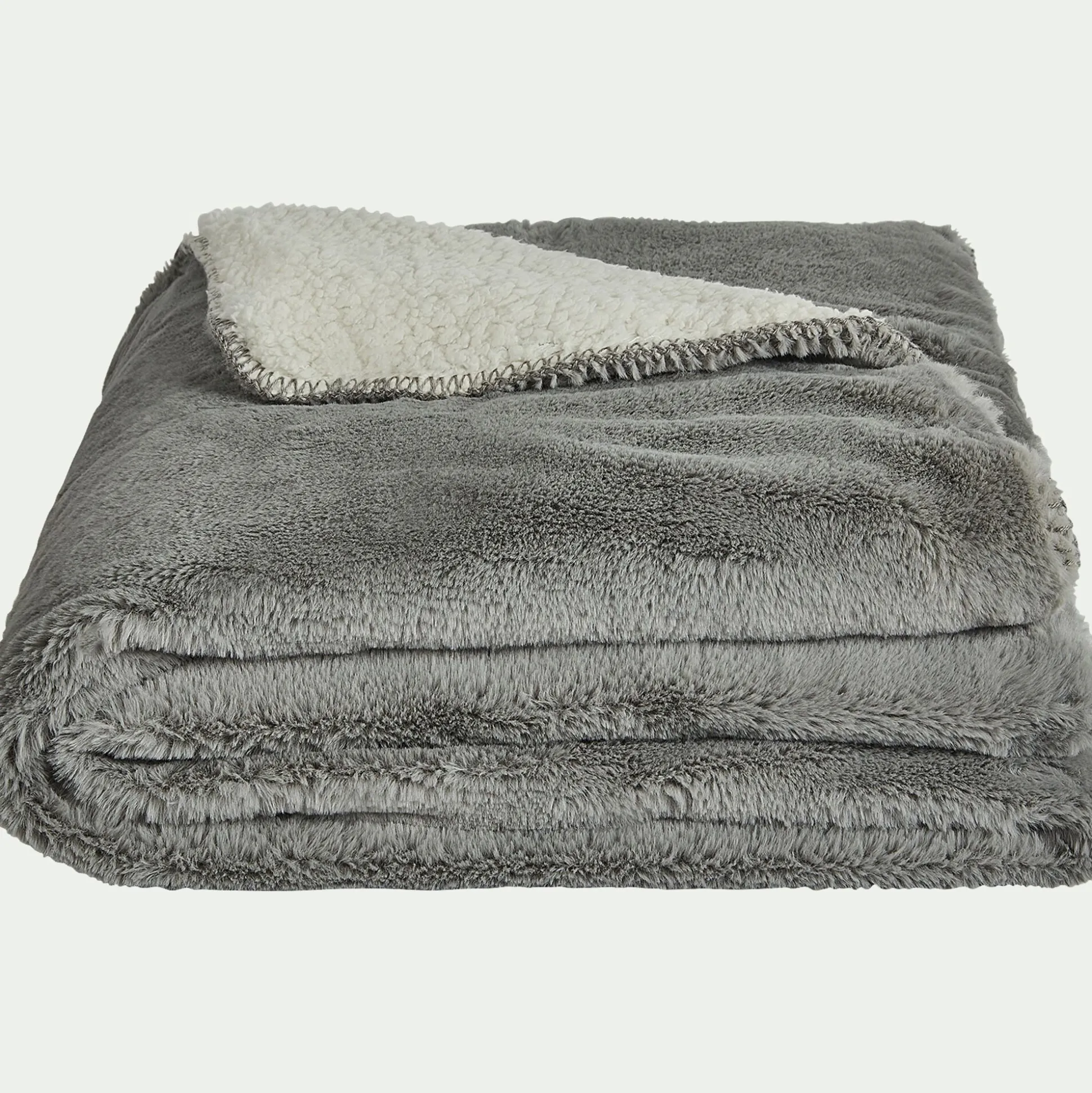 Couvre lit imitation fourrure 180x220cm - gris restanque