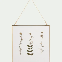 Décoration murale carrée avec fleurs séchés en verre - doré
