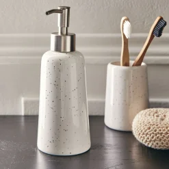Distributeur de savon en céramique mouchetée - blanc ventoux