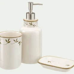 Distributeur à savon liquide en grès - blanc