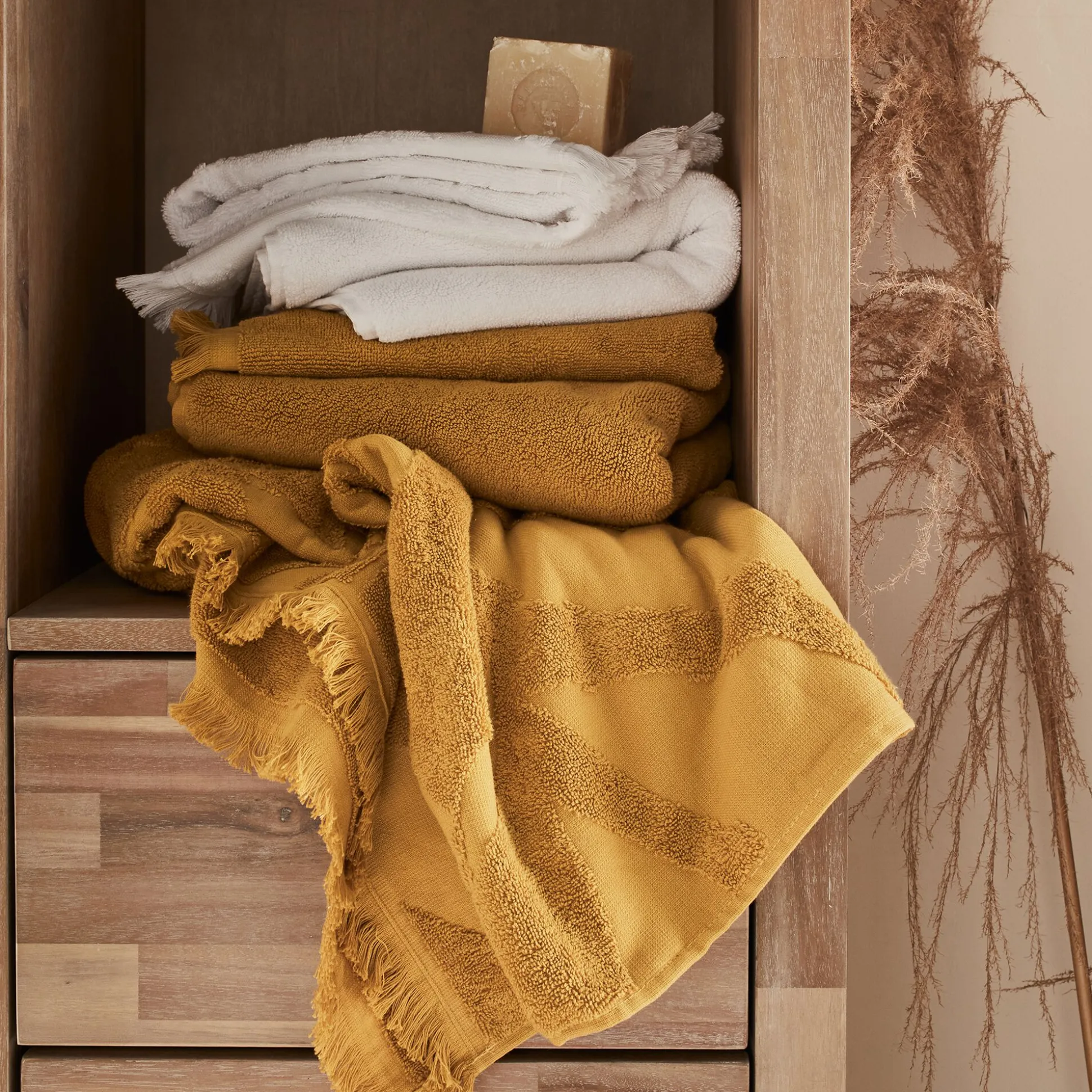 Drap de bain en coton - jaune argan 100x150cm