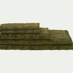 Drap de bain en coton motif floral 100x150cm - vert mousse