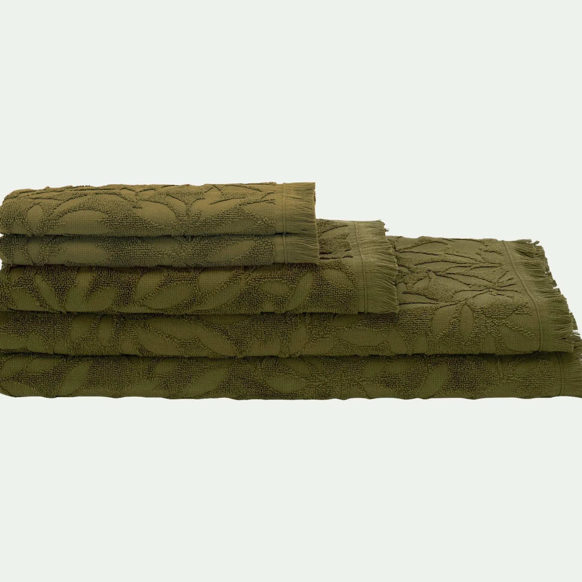 Drap de bain en coton motif floral 100x150cm - vert mousse