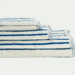 Drap de bain en coton à rayures 100x150cm - bleu