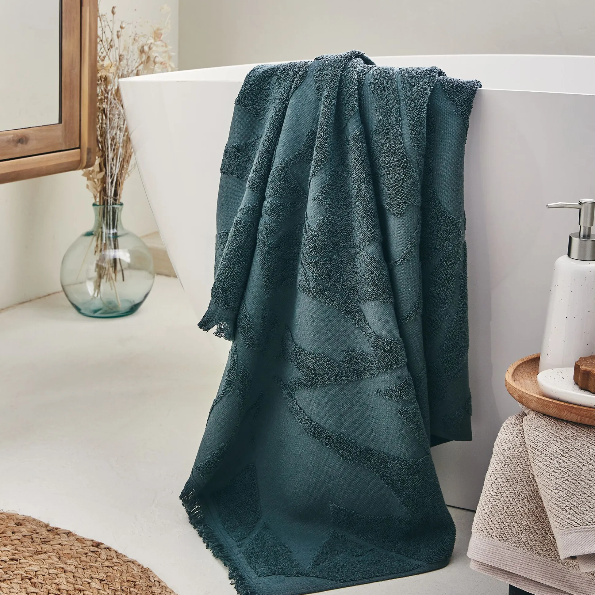 Drap de bain en coton - vert cèdre 100x150cm