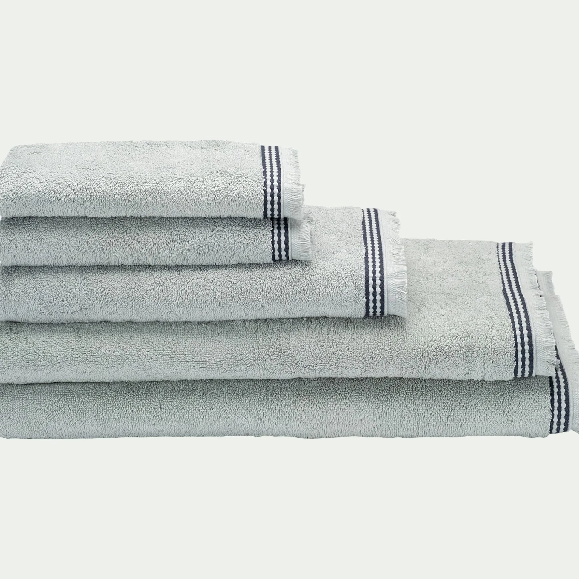 Drap de bain frangé en coton 100x150cm - bleu littoral