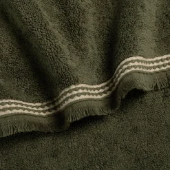 Drap de bain frangé en coton 100x150cm - vert cèdre